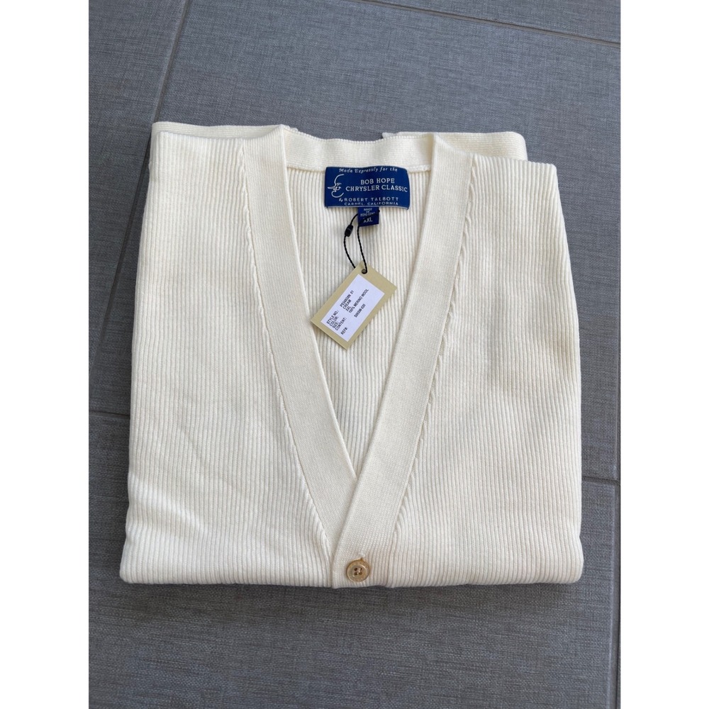 ROBERT TALBOTT Bob Hope Golf Classic Cream Merino Wool Cardigan Vest XXL NEW